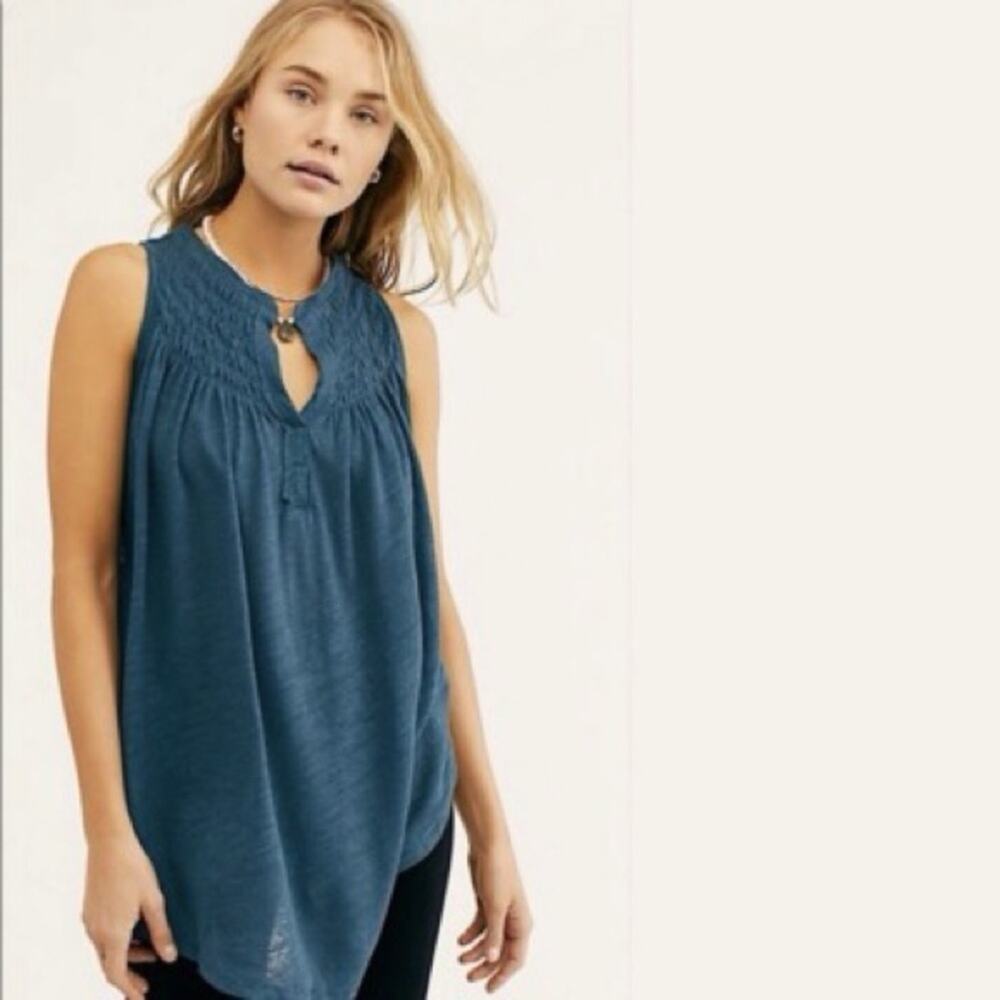 Free People New To Town Teal Blue Loose Fit Tank Top Size Small